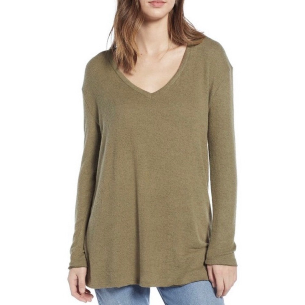 BP Nordstrom Olive V-Neck Rayon Sweater Relaxed Fit XXS - Picture 2 of 8